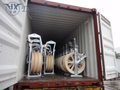 Helicopter Stringing Pulley Blocks for two bundled conductors